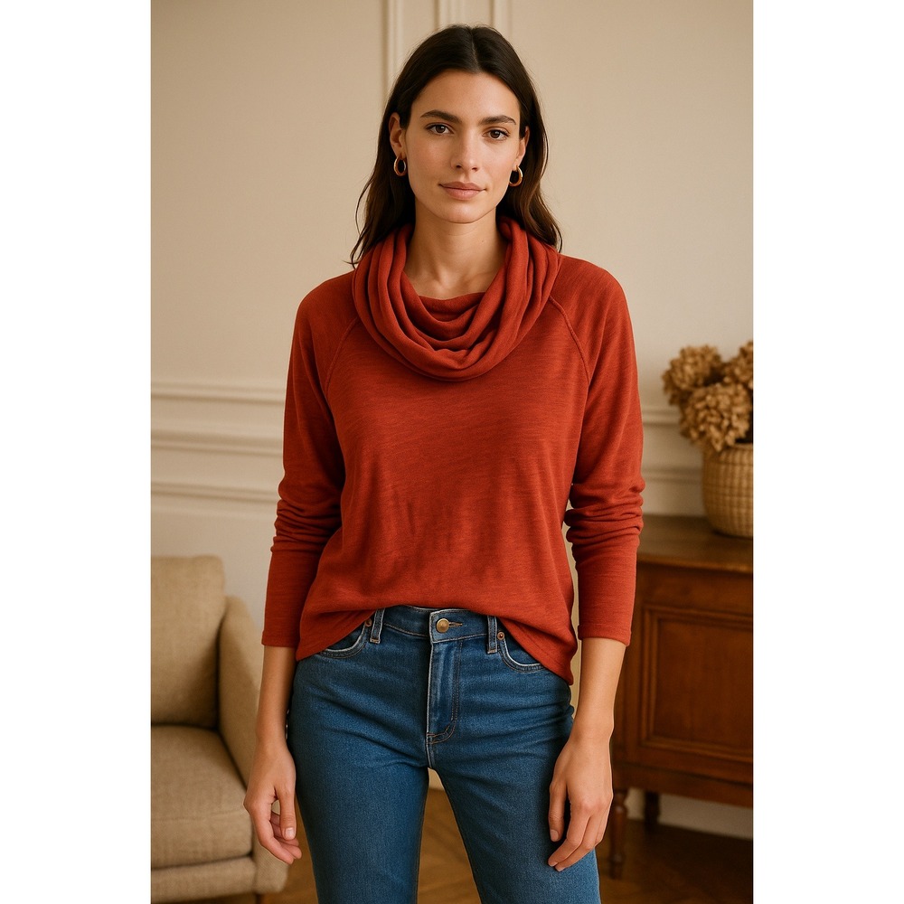 Free People FP Beach Rust Cowl Neck Top Womens M Coastal Casual‎ Fall Capsule